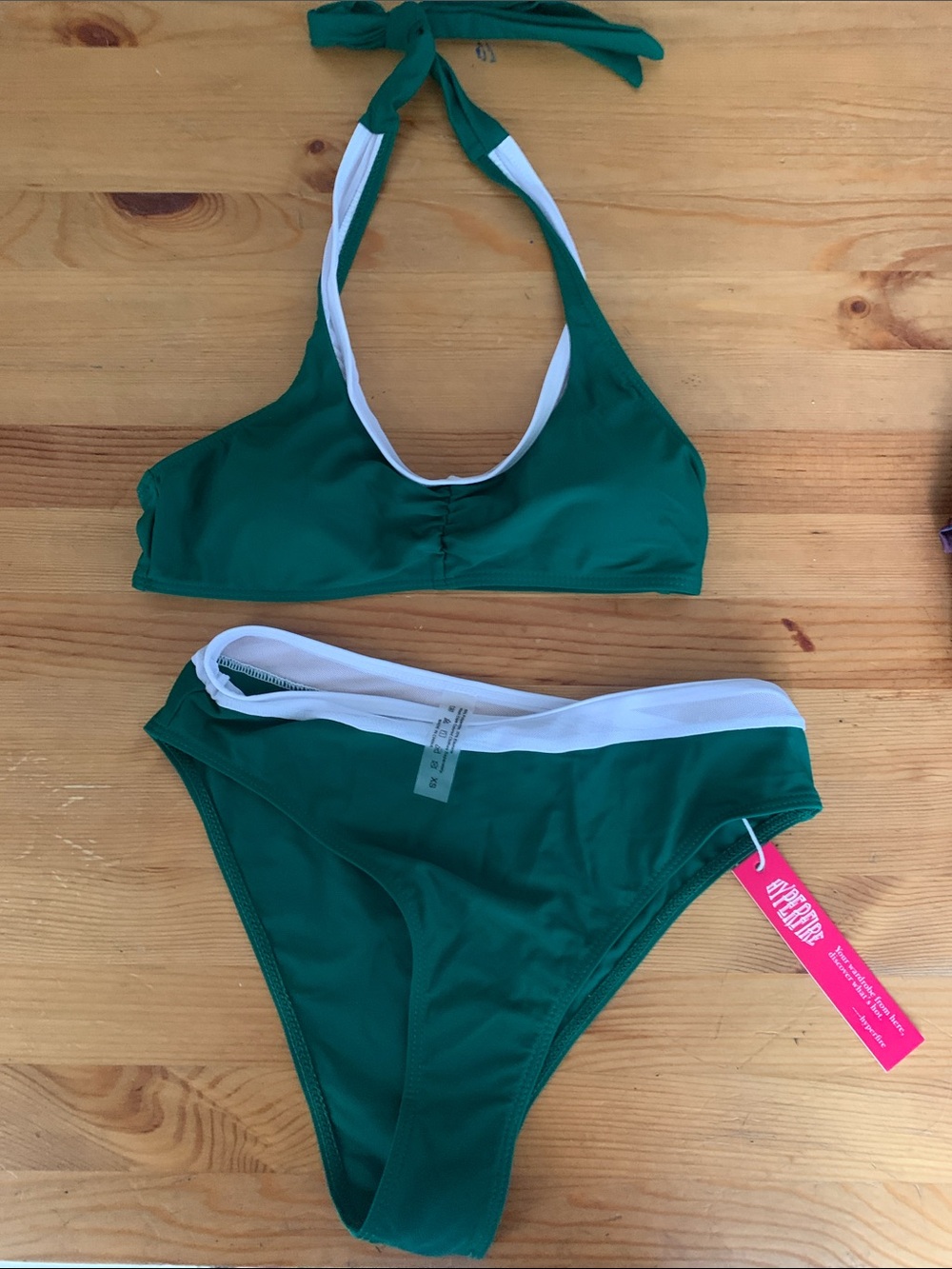 Green Halter Bikini Set with White Trim - Unbranded